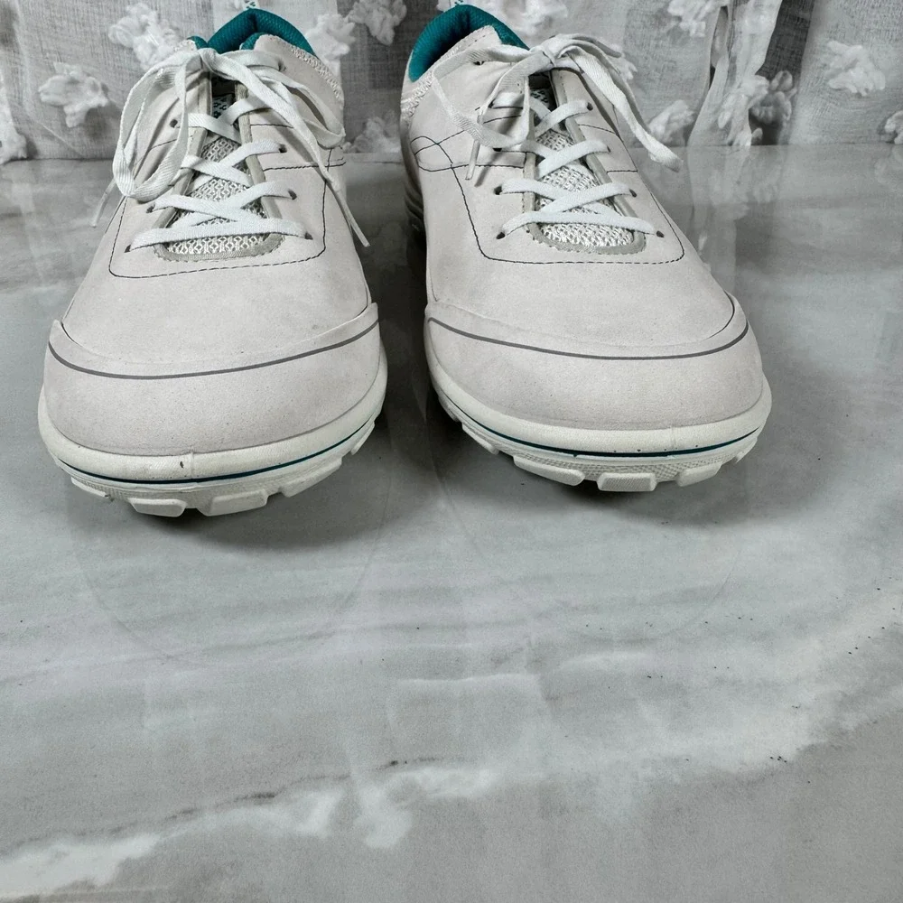 Ecco Leather Sneakers Off-White Teal Lace Up Comfort Casual EU 42 US 11/11.5‎